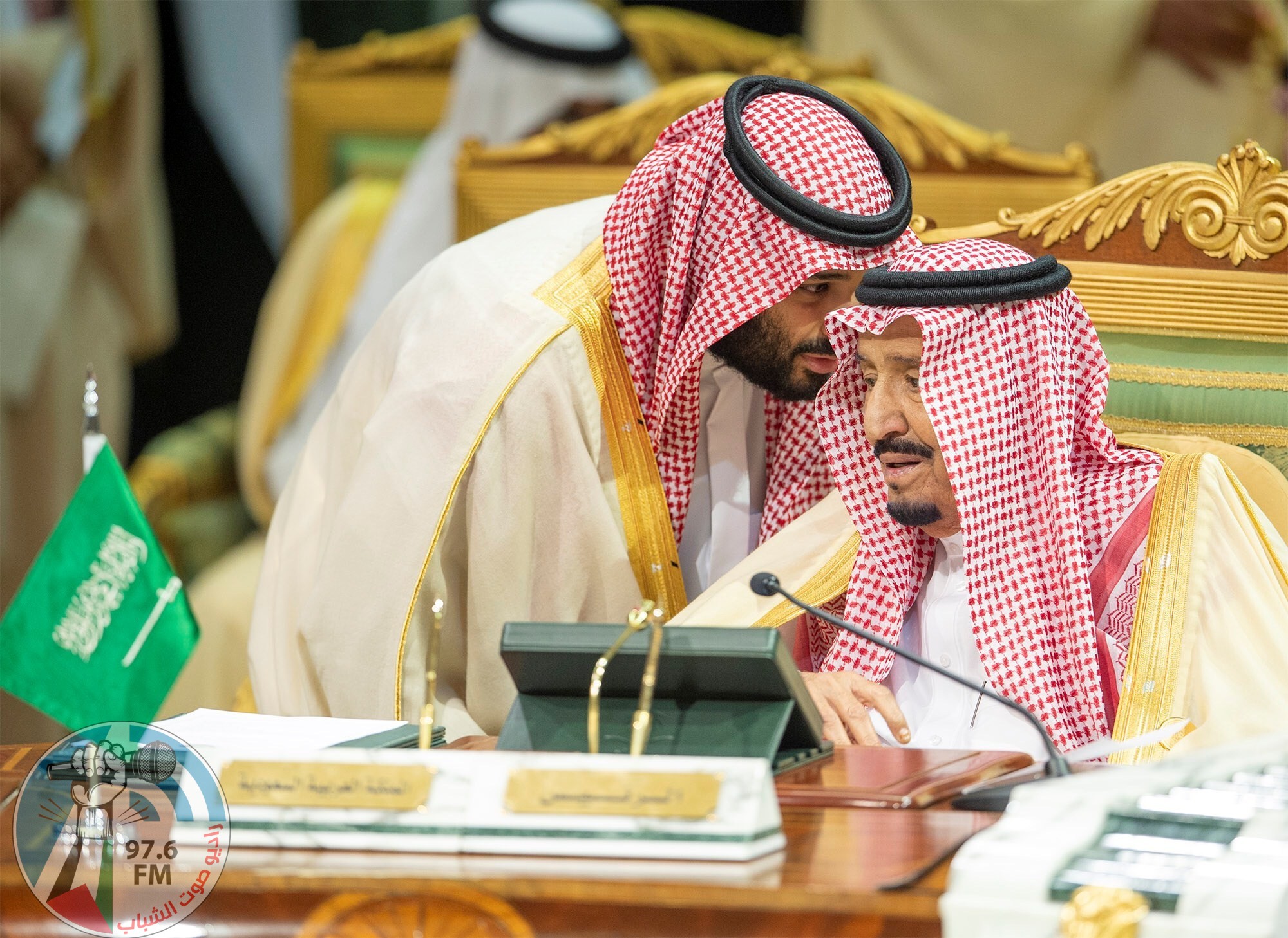Saudi Arabia's Crown Prince Mohammed bin Salman talks with Saudi Arabia's King Salman bin Abdulaziz Al Saud during the Gulf Cooperation Council's (GCC) Summit in Riyadh, Saudi Arabia December 9, 2018. Bandar Algaloud/Courtesy of Saudi Royal Court/Handout via REUTERS