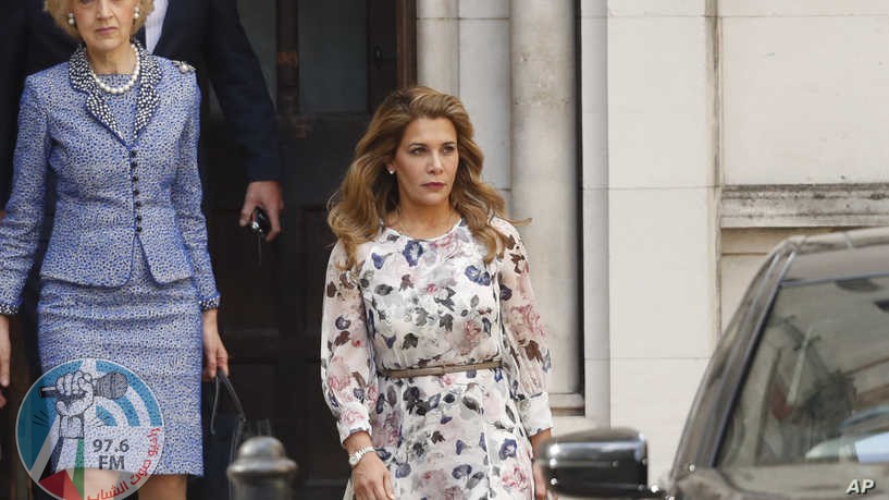 FILE - In this Wednesday, July 31, 2019 file photo, Princess Haya Bint al-Hussein leaves The High Court in London. Britain's High Court found Wednesday, Oct. 6, 2021 that the ruler of Dubai, Sheikh Mohammed bin Rashid Al Maktoum, hacked the phones of his ex-wife Princess Haya and her attorneys during their legal battle over custody of their two children. (AP Photo/Alastair Grant, file)