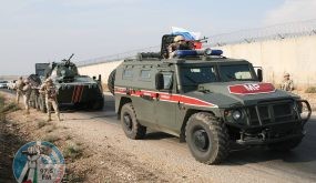 SYRIA - OCTOBER 24, 2019: A convoy of Russian military police return after patrolling a strip of land in northern Syria, between Qamishli and Matala, along the Syrian-Turkish border, coverning more than 210km in a round trip; the patrolling mission is part of a Russian-Turkish deal for a ceasefire between Turkish forces and Kurdish fighters; the aim of the mission is to ensure that Kurdish fighters withdraw from the Syrian-Turkish border. Sergei Novikov/TASS Ñèðèÿ. Êîëîííà ðîññèéñêîé âîåííîé ïîëèöèè, êîòîðàÿ îñóùåñòâèëà ïàòðóëèðîâàíèå ïî íîâîìó ìàðøðóòó âäîëü ñèðèéñêî-òóðåöêîé ãðàíèöû. Îáùàÿ ïðîòÿæåííîñòü ìàðøðóòà ïàòðóëèðîâàíèÿ îò ãîðîäà Êàìûøëû íà ñåâåðå Ñèðèè äî íàñåëåííîãî ïóíêòà Ìàòàëà è îáðàòíî ñîñòàâèëà ñâûøå 210 êì. Ñåðãåé Íîâèêîâ/ÒÀÑÑ
