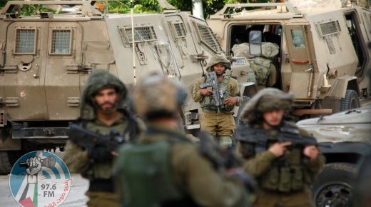 Israeli forces stand guard after an Israeli soldier was killed by a rock thrown during an arrest raid, in Yabad near the West Bank, city of Jenin, on May 13, 2020. Photo by Oday Daibes