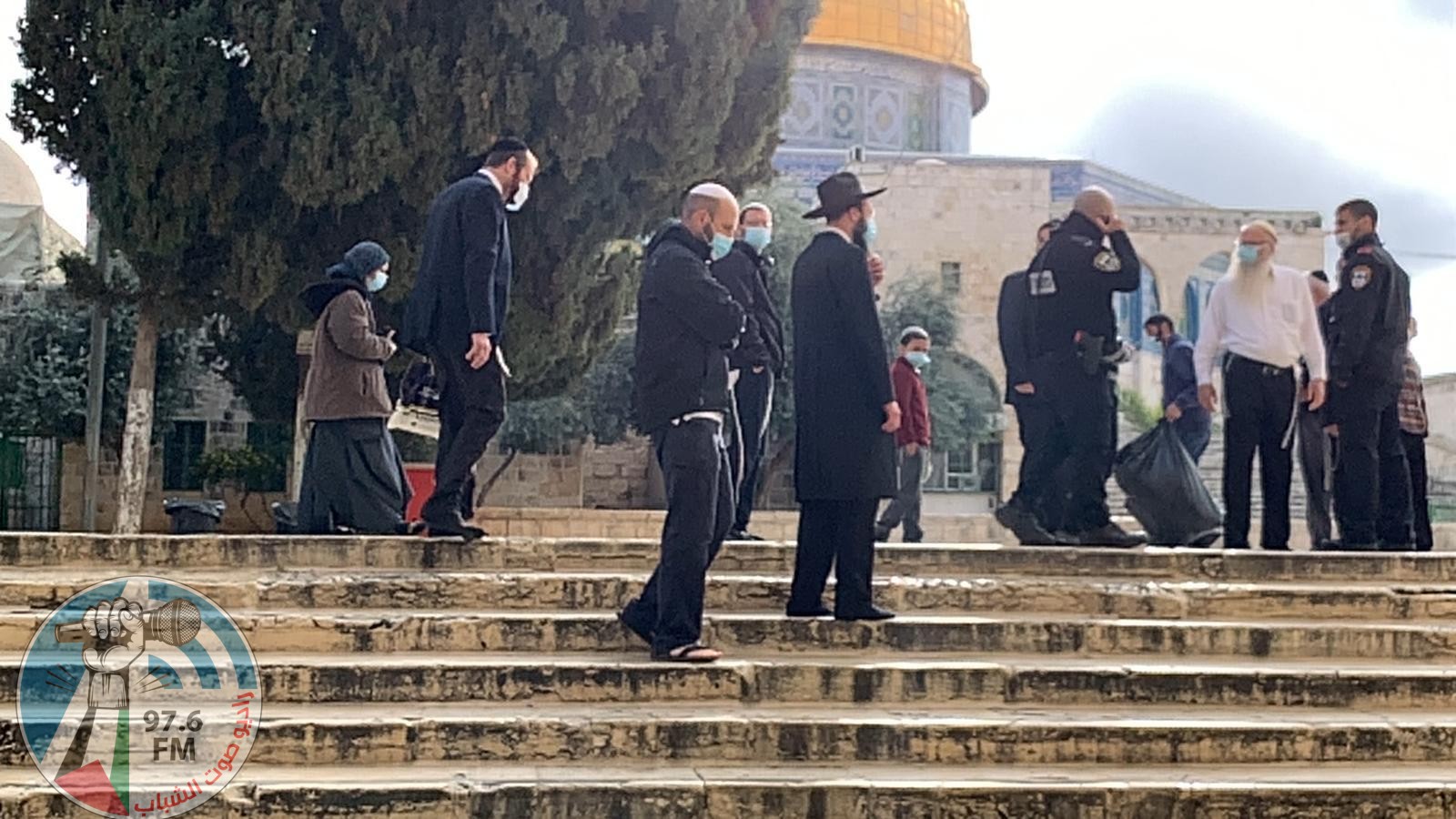 JERUALEM - APRIL 1: (----EDITORIAL USE ONLY MANDATORY CREDIT - 'JERUSALEM ISLAMIC WAQF / HANDOUT' - NO MARKETING NO ADVERTISING CAMPAIGNS - DISTRIBUTED AS A SERVICE TO CLIENTS----) Hundreds of Israeli settlers are forced their way into Jerusalemâs Al-Aqsa Mosque compound to celebrate the week-long Jewish holiday of Passover, according to a Palestinian authority, on April 1, 2021. (Photo by Jerusalem Islamic Waqf/Handout/Anadolu Agency via Getty Images)