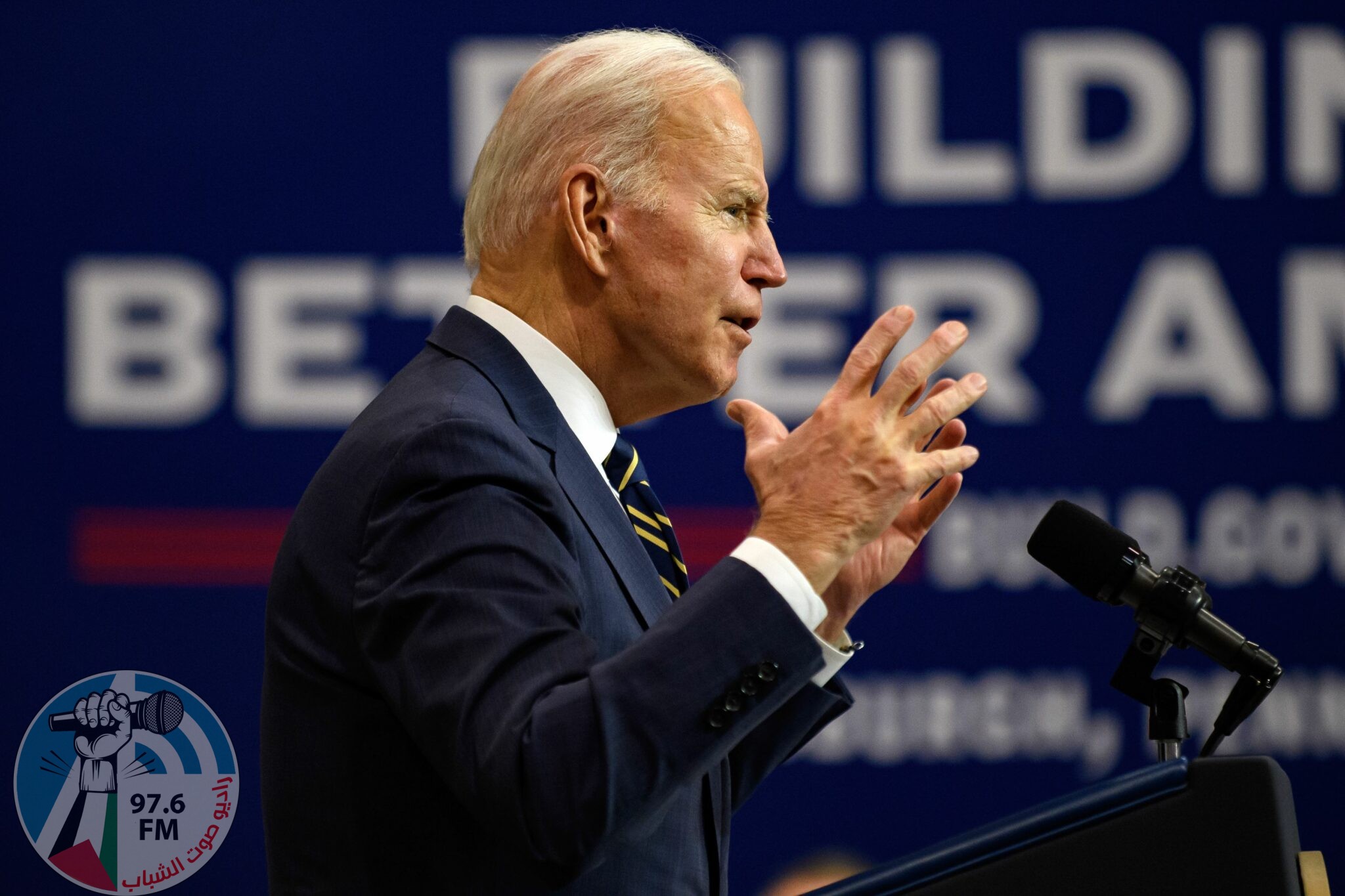 PITTSBURGH, PA - JANUARY 28: U.S. President Joe Biden speaks at Mill 19, a former steel mill being developed into a robotics research facility, on the campus of Carnegie Mellon University on January 28, 2022 in Pittsburgh, Pennsylvania. Biden arrived in Pittsburgh for a scheduled visit to promote his bipartisan infrastructure plan hours after at least 10 people were reportedly injured when a major bridge collapsed in the city. Jeff Swensen/Getty Images/AFP
== FOR NEWSPAPERS, INTERNET, TELCOS & TELEVISION USE ONLY ==