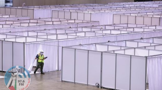 Construction at the COVID-19 field hospital at McCormick Place in Chicago on April 10. The city pared back plans for a 3,000-bed temporary hospital at the nation's largest convention center as infection numbers decreased.