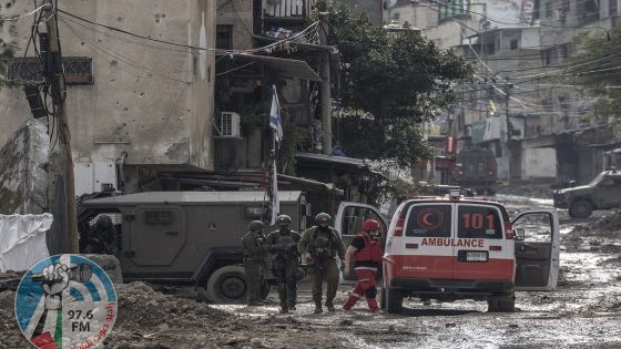 Israeli soldiers prepare to check a Palestinian Red Crescent ambulance at the entrance of the Tulkarem refugee camp in Tulkarem, in the occupied West Bank, on January 17, 2024 during a military operation. (Photo by MARCO LONGARI / AFP) / The erroneous mention appearing in the metadata of this photo by MARCO LONGARI has been modified in AFP systems in the following manner: [Red Crescent ambulance] instead of [Red Cross ambulance]. Please immediately remove the erroneous mention from all your online services and delete it from your servers. If you have been authorized by AFP to distribute it to third parties, please ensure that the same actions are carried out by them. Failure to promptly comply with these instructions will entail liability on your part for any continued or post notification usage. Therefore we thank you very much for all your attention and prompt action. We are sorry for the inconvenience this notification may cause and remain at your disposal for any further information you may require.