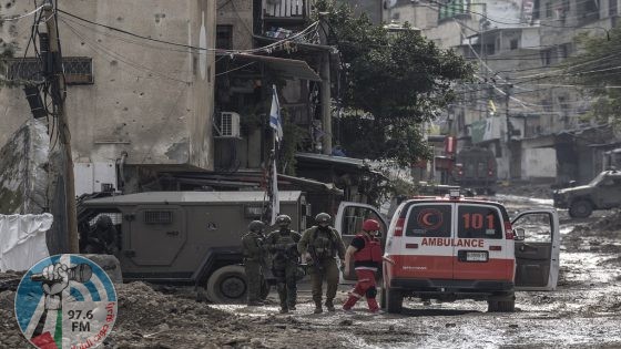 Israeli soldiers prepare to check a Palestinian Red Crescent ambulance at the entrance of the Tulkarem refugee camp in Tulkarem, in the occupied West Bank, on January 17, 2024 during a military operation. (Photo by MARCO LONGARI / AFP) / The erroneous mention appearing in the metadata of this photo by MARCO LONGARI has been modified in AFP systems in the following manner: [Red Crescent ambulance] instead of [Red Cross ambulance]. Please immediately remove the erroneous mention from all your online services and delete it from your servers. If you have been authorized by AFP to distribute it to third parties, please ensure that the same actions are carried out by them. Failure to promptly comply with these instructions will entail liability on your part for any continued or post notification usage. Therefore we thank you very much for all your attention and prompt action. We are sorry for the inconvenience this notification may cause and remain at your disposal for any further information you may require.