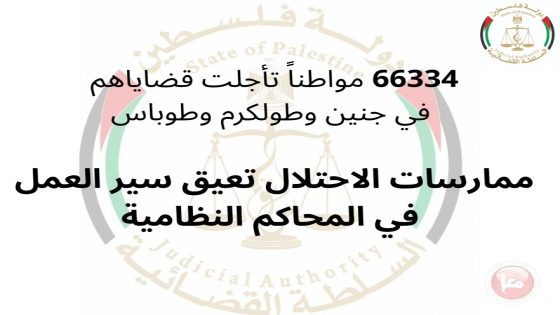 تاجيل 66334 قضية في جنين وطولكرم وطوباس