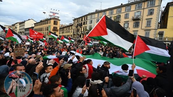 تظاهرة في ميلانو الإيطالية تطالب بوقف عدوان الاحتلال على قطاع غزة