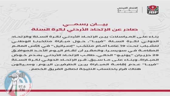 منتخب الأردن ينسحب من مباراته أمام إسرائيل في كأس العالم للشباب لكرة السلة