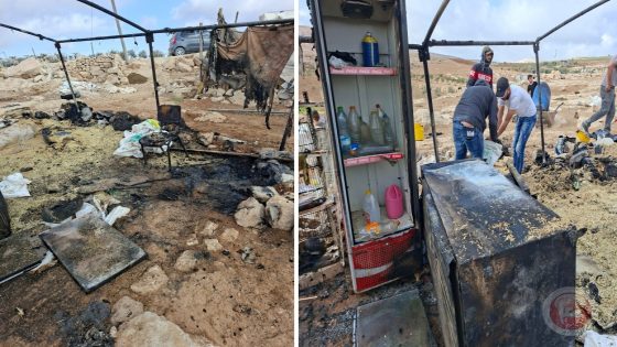 نجاة عائلة من محاولة حرق خيمتهم على يد مستوطنين جنوب الخليل