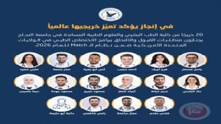 إنجاز فلسطيني: 20 خريجًا من “النجاح” يلتحقون ببرامج الاختصاص الطبي في أمريكا ضمن Match 2026