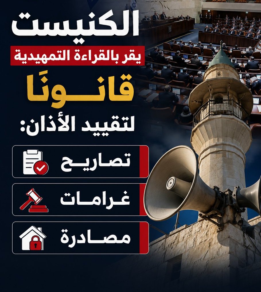 الكنيست يقر بالقراءة التمهيدية قانونا لتقييد الأذان: تصاريح وغرامات ومصادرة